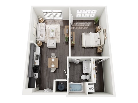 Floor plan for 1 bed, 1 bath, 752 sqft